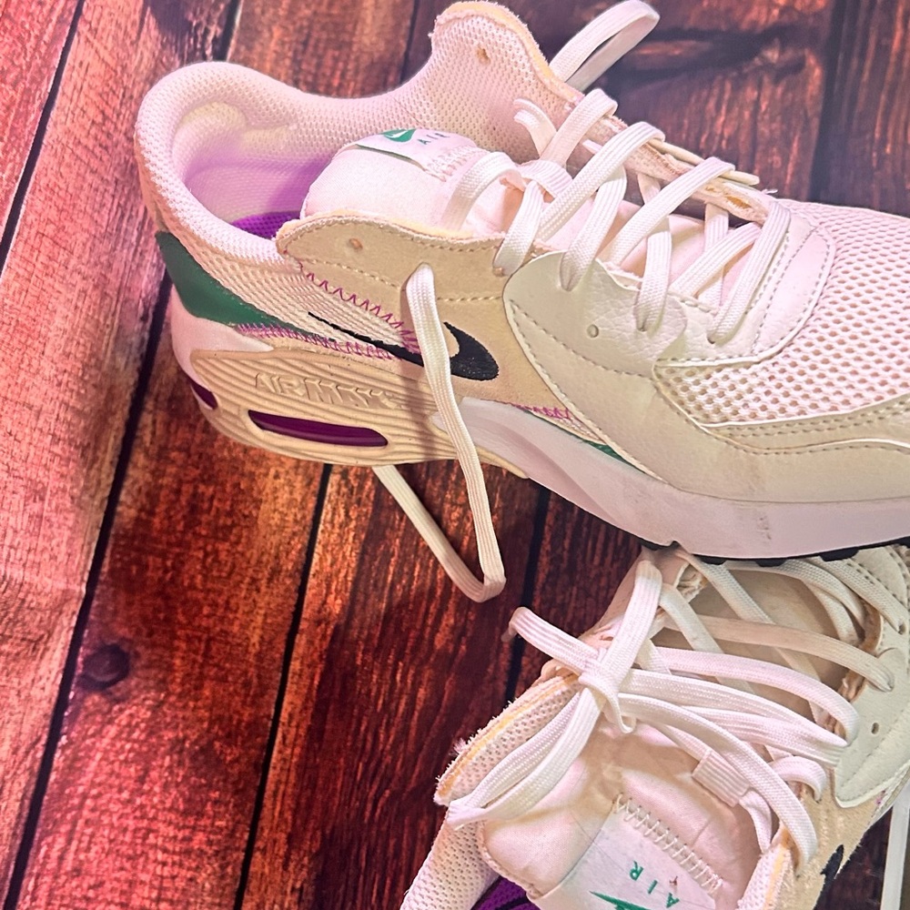 Nike Air Max Cream Sneakers with Purple and Green Highlights